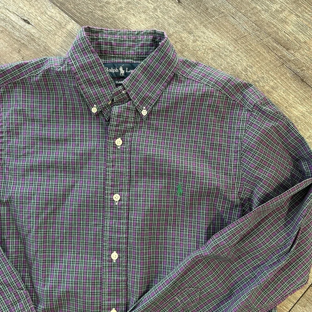Polo Ralph Lauren Shirt Men Small Purple Plaid Colorful Lightweight Oxford